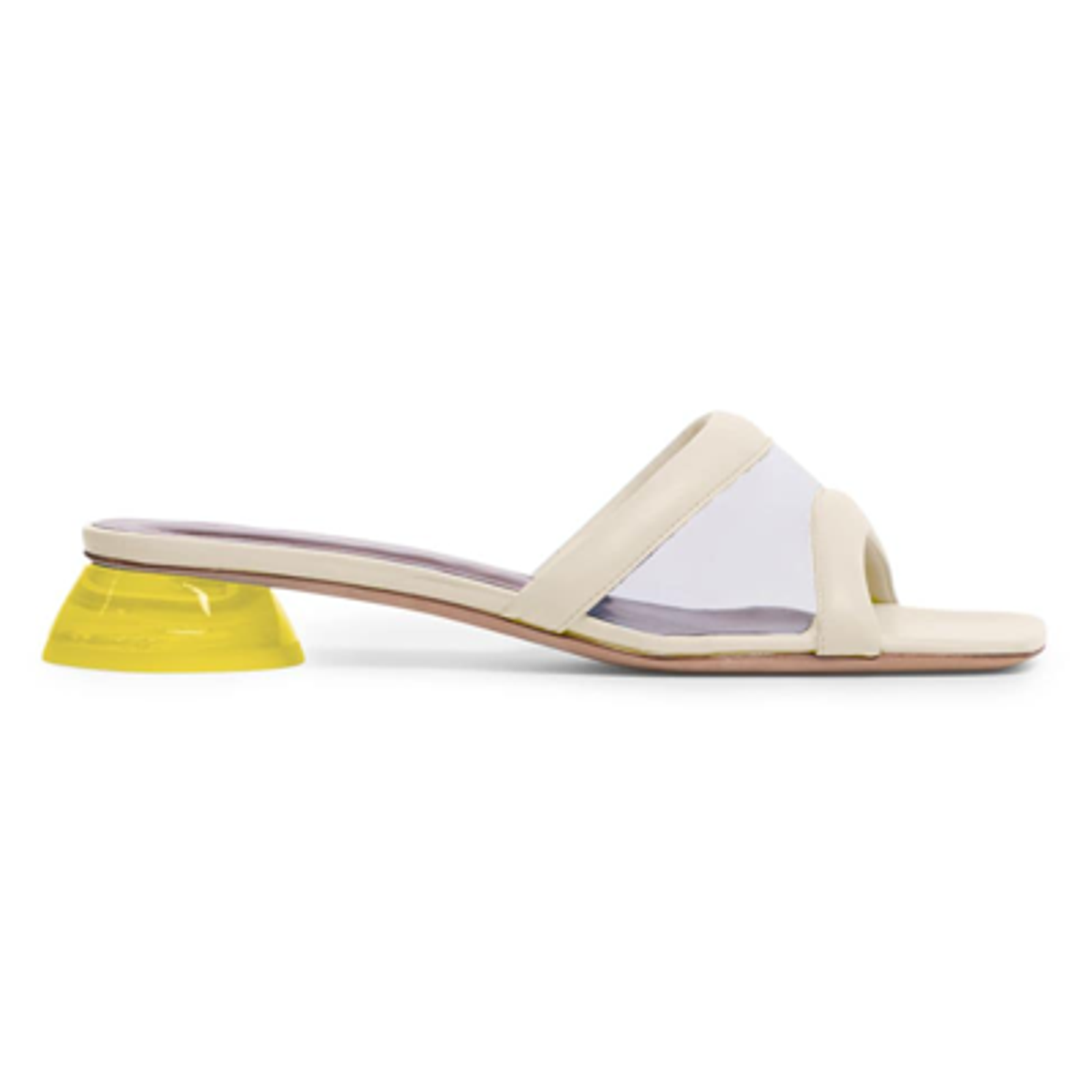 Staud Simone Leather Slip On Low Stacked Heel Mules Cream Golden Womens Eu 38